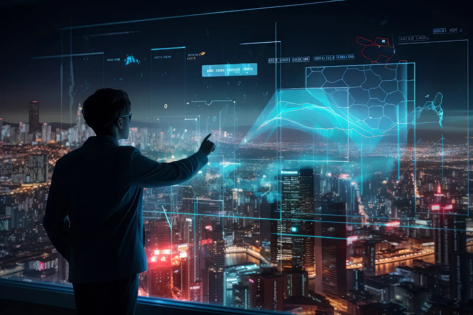 Holographic skyline representing business and marketing websites